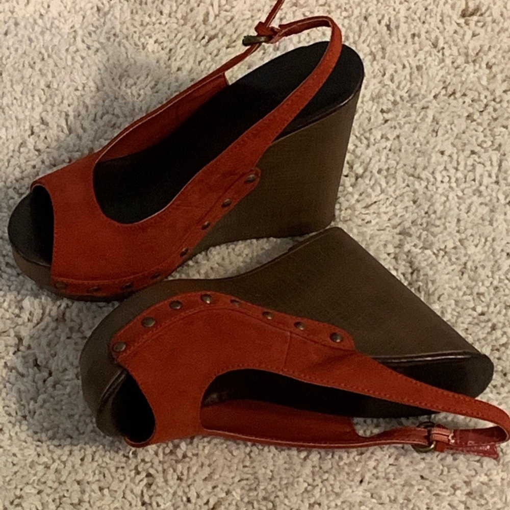 Women’s Suede Orange Slingback Wedge Sandals